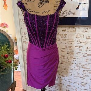 Elegant Purple Sequin Mini Dress